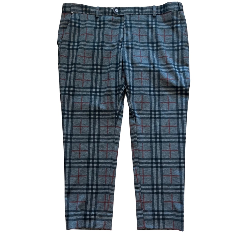 Barabas Los‎ Angeles Mens Slim Fit Plaid Dress Pants Grey Red CP121 Size 38